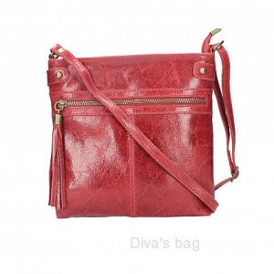 Echte Leren schouder tas met rietsluiting – voor en achter vak – kleur ROOD